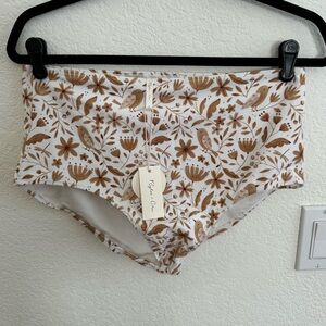 Rylee + Cru Floral/Bird Bikini High Waisted Bottom - L - New